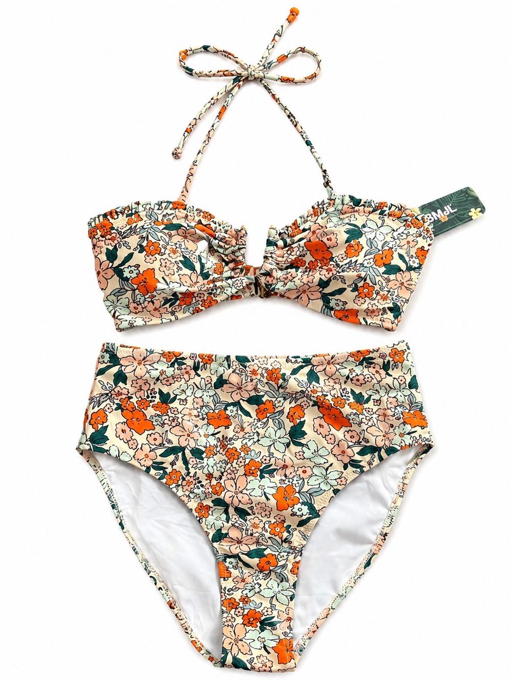 NWT BMJL Floral High Waist Bikini Set Size S Halter Swimsuit